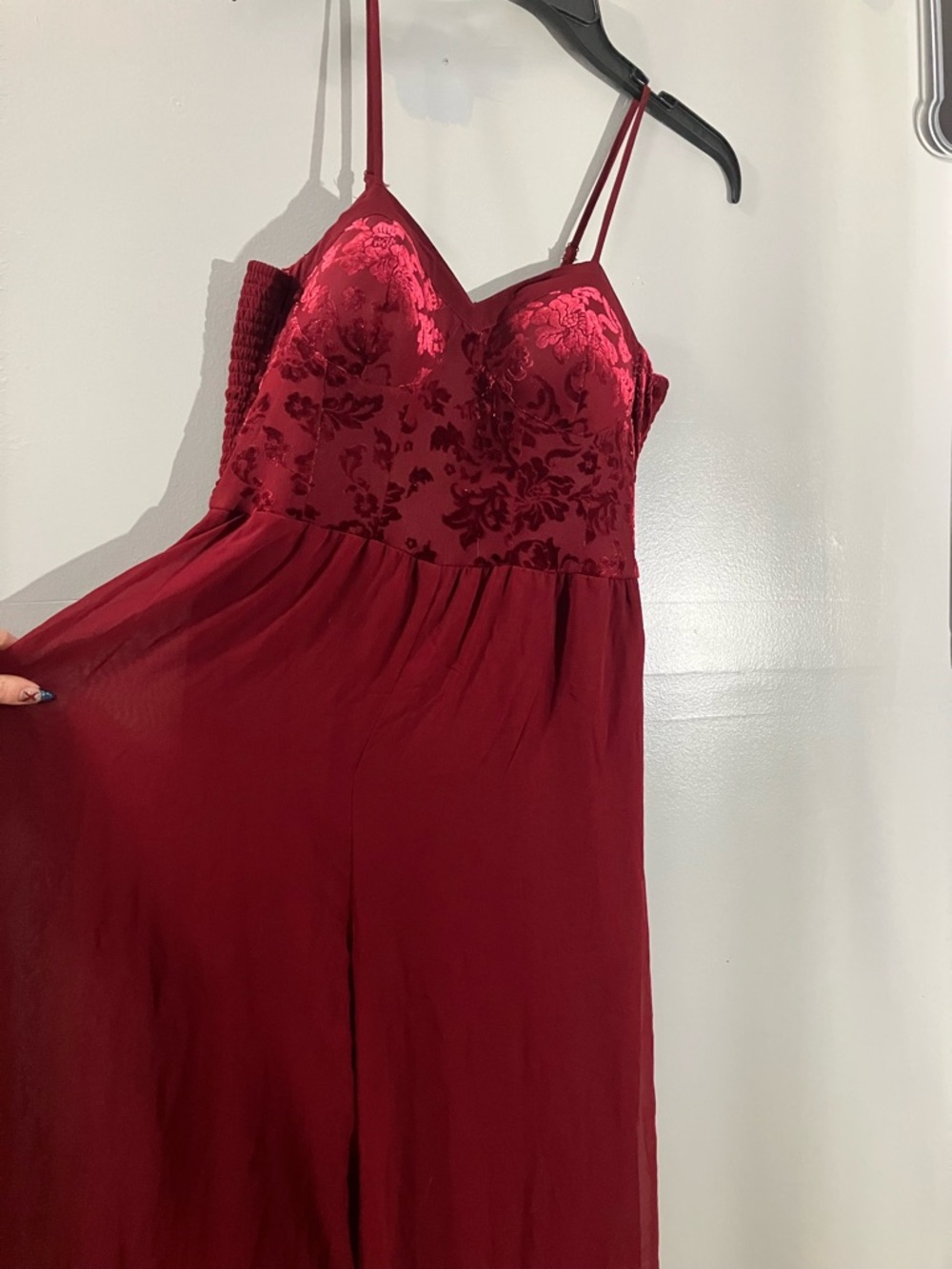 Red Floral Velvet jumpsuit